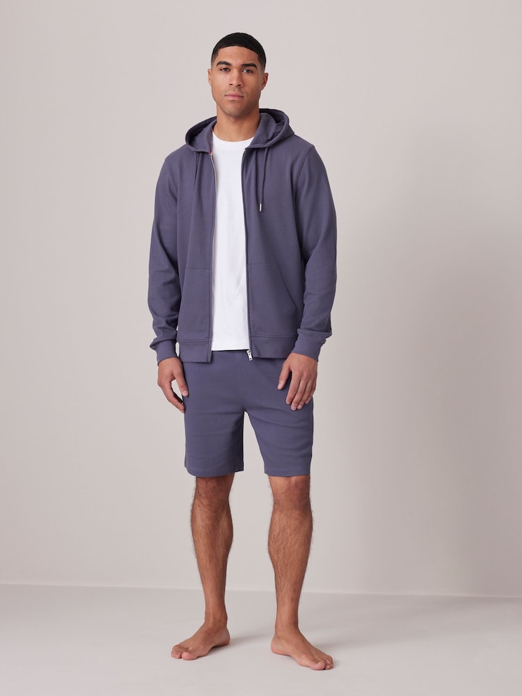 Slate Blue Texture 100% Cotton Lightweight Zip Up Hoodie - Image 2 of 11