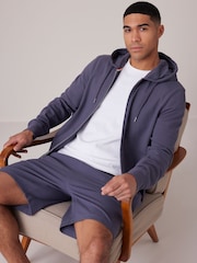 Slate Blue Texture 100% Cotton Lightweight Zip Up Hoodie - Image 3 of 11
