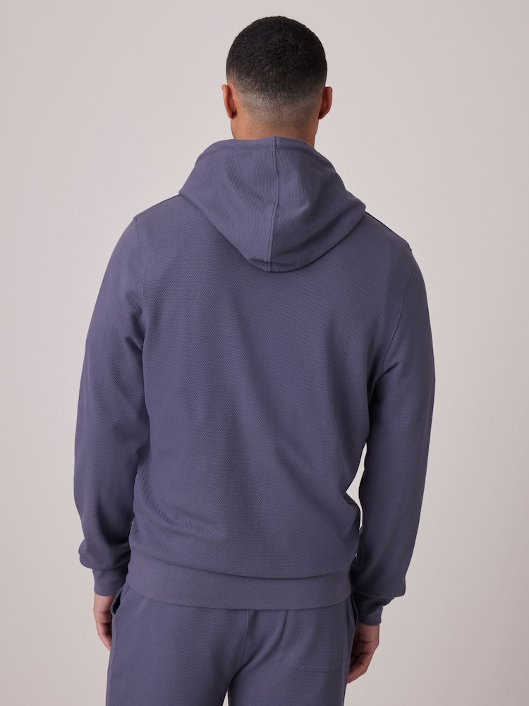 Texture bleu ardoise - 100% Cotton Lightweight Zip Up Sweat-shirt à capuche - Image 4 of 11