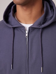 Slate Blue Texture 100% Cotton Lightweight Zip Up Hoodie - Image 6 of 11