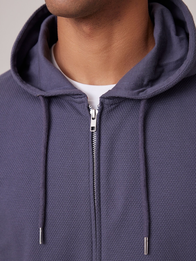 Texture bleu ardoise - 100% Cotton Lightweight Zip Up Sweat-shirt à capuche - Image 6 of 11