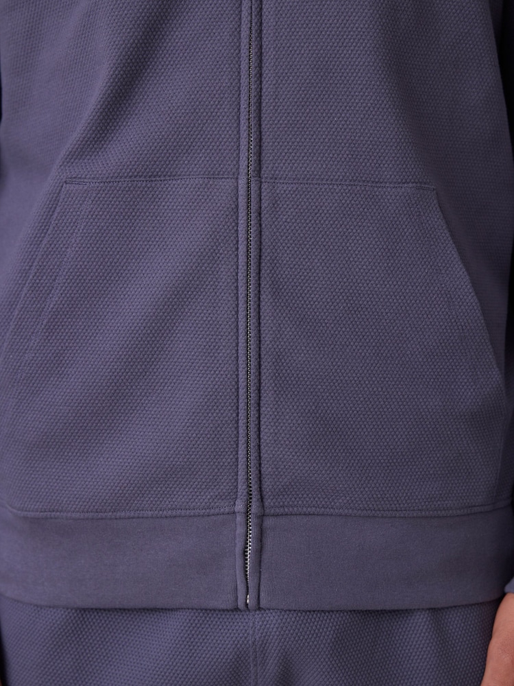 Texture bleu ardoise - 100% Cotton Lightweight Zip Up Sweat-shirt à capuche - Image 8 of 11