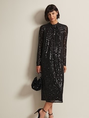 Phase Eight Cindy Sequin Midi Black Dress - Image 3 of 6