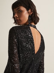 Phase Eight Cindy Sequin Midi Black Dress - Image 5 of 6