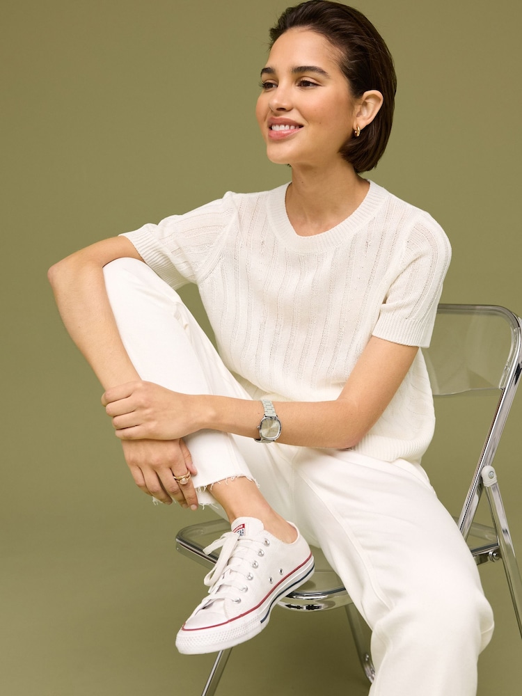 White Linen Blend T-Shirt - Image 2 of 6 White Linen Blend T-Shirt - Image 2 of 6