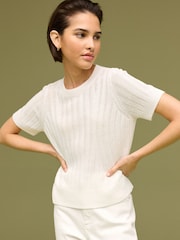 White Linen Blend T-Shirt - Image 3 of 6