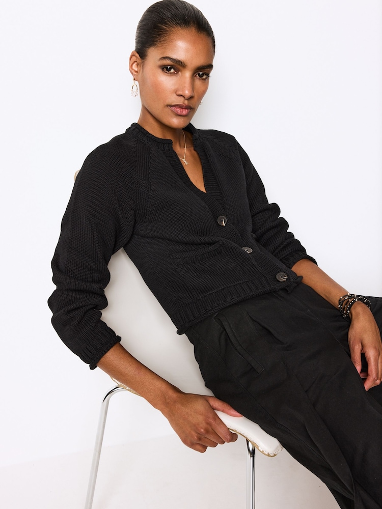 črna - 100% Bombaž Roll Edge Pocket Detail Cardigan - Slika 1 iz 6 črna - 100% Bombaž Roll Edge Pocket Detail Cardigan - Slika 1 iz 6