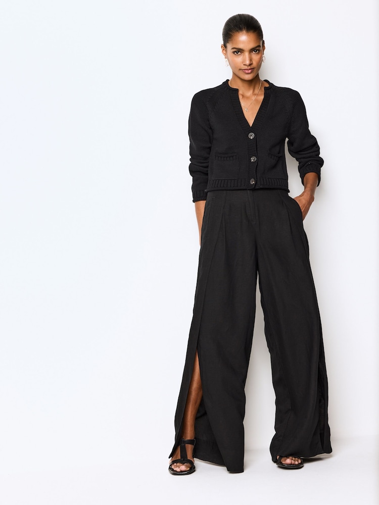 črna - 100% Bombaž Roll Edge Pocket Detail Cardigan - Slika 2 iz 6