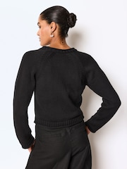 črna - 100% Bombaž Roll Edge Pocket Detail Cardigan - Slika 3 iz 6