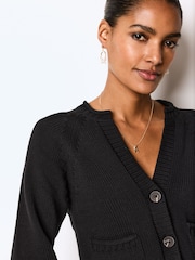 črna - 100% Bombaž Roll Edge Pocket Detail Cardigan - Slika 4 iz 6