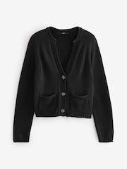 črna - 100% Bombaž Roll Edge Pocket Detail Cardigan - Slika 5 iz 6