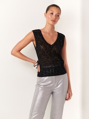 Black Stitch Detail Metallic Tank - Image 1 of 5