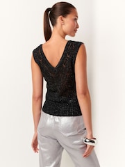 Black Stitch Detail Metallic Tank - Image 2 of 5