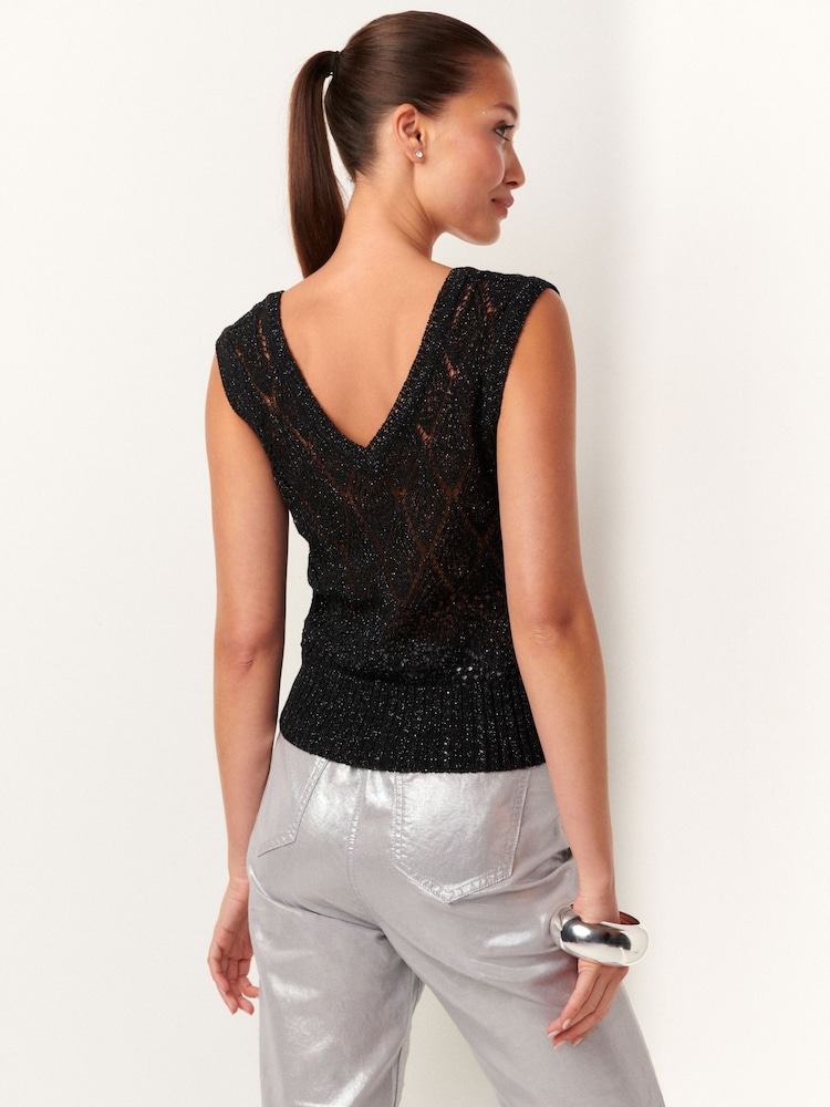 Black Stitch Detail Metallic Tank - Image 2 of 5