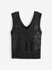 Black Stitch Detail Metallic Tank - Image 4 of 5