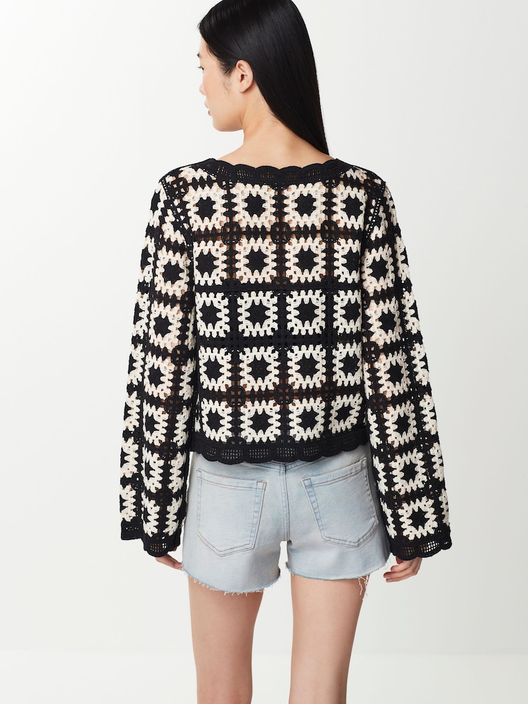 Black/White Longe Sleeve Crochet Cardigan - Image 4 of 7