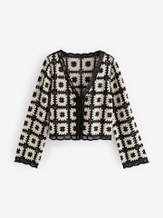 Black/White Longe Sleeve Crochet Cardigan - Image 6 of 7