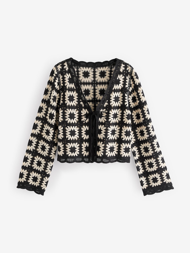 Black/White Longe Sleeve Crochet Cardigan - Image 6 of 7