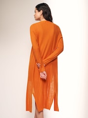 Orange Longine Linen Rib Cardigan - Image 2 of 5