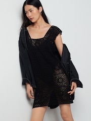 Black Crochet Square Neck Mini Dress - Image 1 of 4