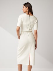 Ecru, Weiß - Kurzärmeliges Midikleid aus Gewebemix - Bild 2 von 5