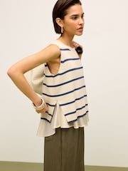 Navy Blue Stripe Woven Mix Sleeveless Layer Top - Image 1 of 6