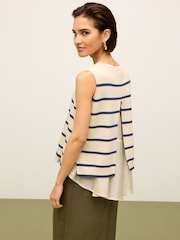 Navy Blue Stripe Woven Mix Sleeveless Layer Top - Image 3 of 6