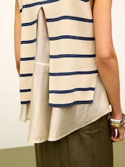 Navy Blue Stripe Woven Mix Sleeveless Layer Top - Image 4 of 6