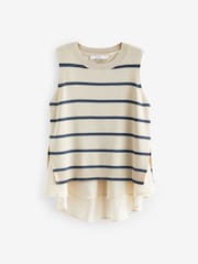 Navy Blue Stripe Woven Mix Sleeveless Layer Top - Image 5 of 6