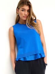 Cobalt Blue Woven Mix Sleeveless Layer Top - Image 1 of 6