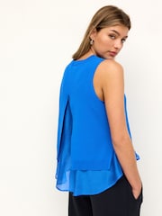 Cobalt Blue Woven Mix Sleeveless Layer Top - Image 3 of 6