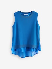 Cobalt Blue Woven Mix Sleeveless Layer Top - Image 5 of 6