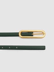 Reiss Green Chaya Thin Leather Elongated Buckle Belt - Image 3 of 4