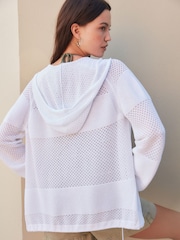 White Mesh Stitch Hooded Cardigan - Image 2 of 7