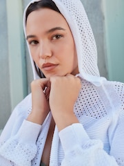 White Mesh Stitch Hooded Cardigan - Image 3 of 7