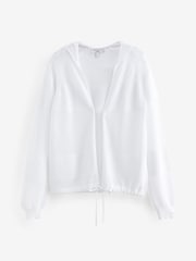 White Mesh Stitch Hooded Cardigan - Image 6 of 7