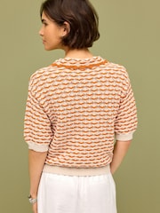 Orange Short Sleeve Stich Detail Polo Top - Image 3 of 6