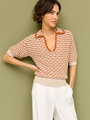 Orange Short Sleeve Stich Detail Polo Top - Image 4 of 6