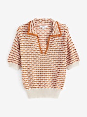 Orange Short Sleeve Stich Detail Polo Top - Image 5 of 6