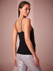 Black Sleeveless Embellished Vest Top - Image 2 of 5
