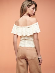 White Crochet Bardot Top - Image 3 of 6