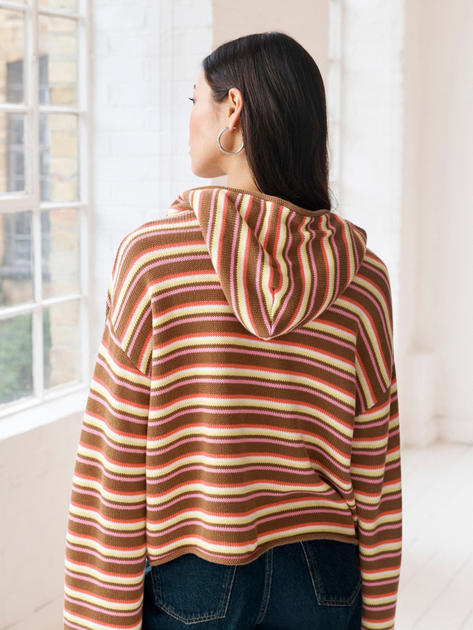Buy Brown Stripe Button Neck Hoodie from Next United Arab Emirates