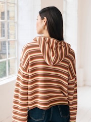 Brown Stripe Button Neck Hoodie - Image 3 of 6