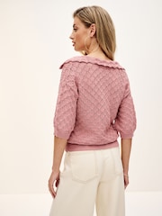 Blush Pink Short Sleeve Stich Detail Polo Top - Image 3 of 6