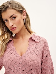 Blush Pink Short Sleeve Stich Detail Polo Top - Image 4 of 6