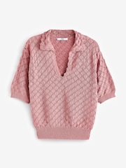 Blush Pink Short Sleeve Stich Detail Polo Top - Image 5 of 6