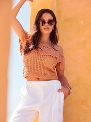 Orange Crochet Bardot Top - Image 1 of 6