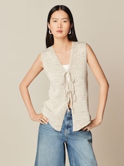 Neutral Tie Front Knitted Waistcoat - Image 5 of 7