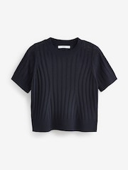 Navy Blue Linen Blend T-Shirt - Image 5 of 6