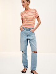 Pink Stripe Stitch Detail Knitted T-Shirt - Image 2 of 6